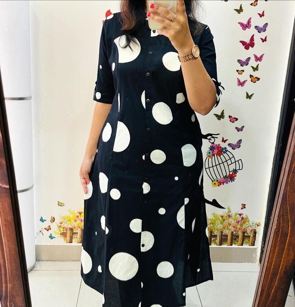 Readymade 2pcs Pure Cotton Salwar Kameez Suit Printed Black indian