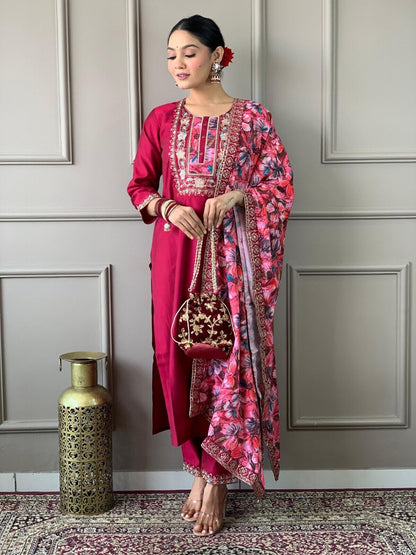 Women straight suit Elegant Viscose Silk Salwar Kameez Set readymade suit