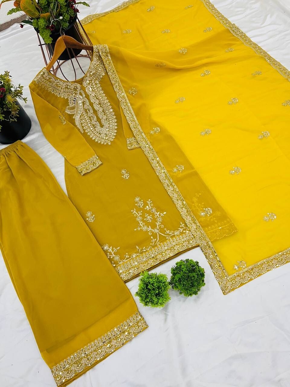 Fully Sttitched Sharara Suit Designer Embroidered Dress Georgette Palazzo S -2x