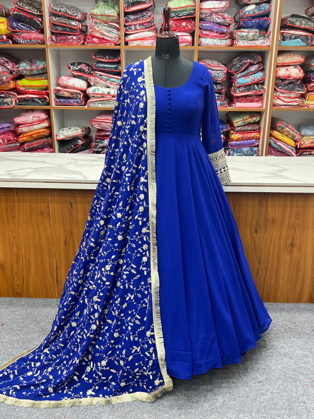 Designer Heavy Fox Georgette Anarkali Gown Set Fully Stitched & Ready to Wear
