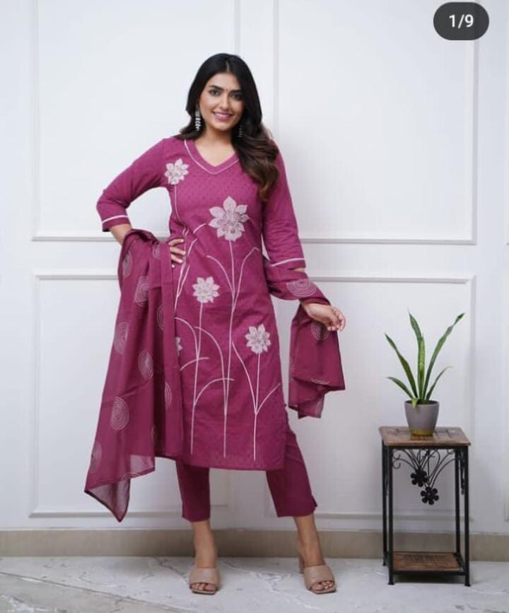 2 Pcs Cotton Wear Kurta with Sharara Indian Ready made Beautiful Salwar Kameez
