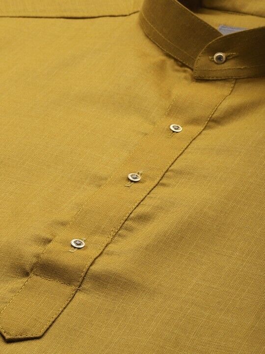 Indian Party Wear Pure Cotton Men’s long  Shirt Kurta Pajama Kurta Mustard Y