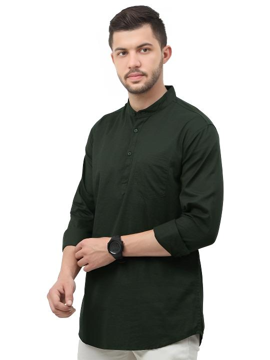 New Men’s Indian Short Kurta 100 Cotton Traditional Solid Plus Size S -7xl Black