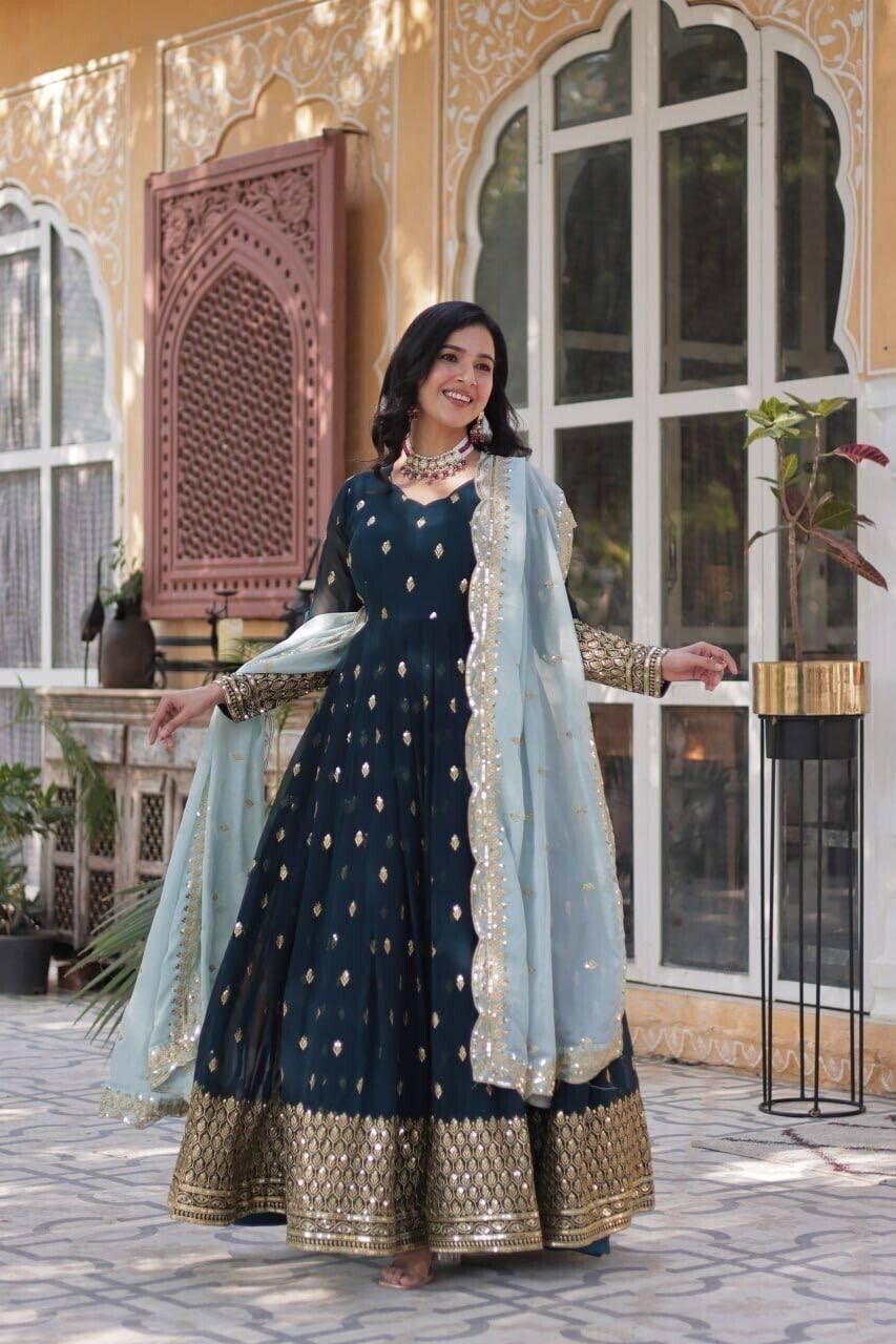 Indian Bollywood Bridal Party Heavy Pakistani Flared Anarkali  Wedding Gown