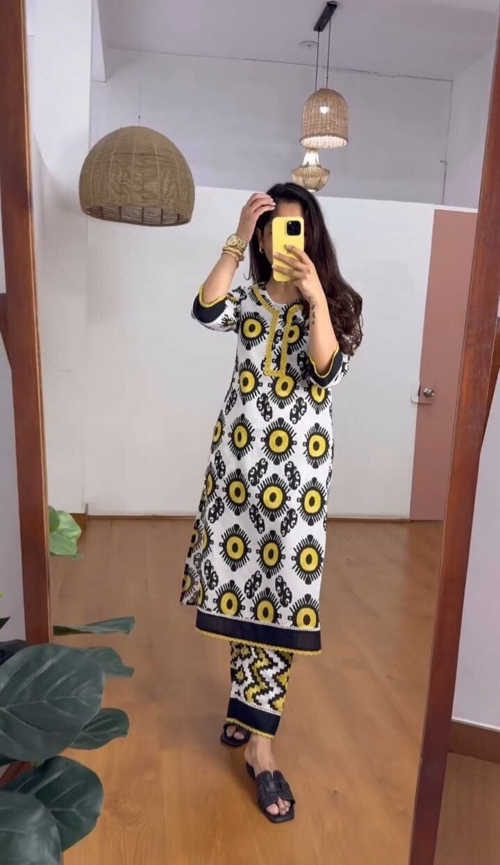2 Pcs Cotton Printed Salwar Suit – Ready-to-Wear Floral Kurta Pant Set