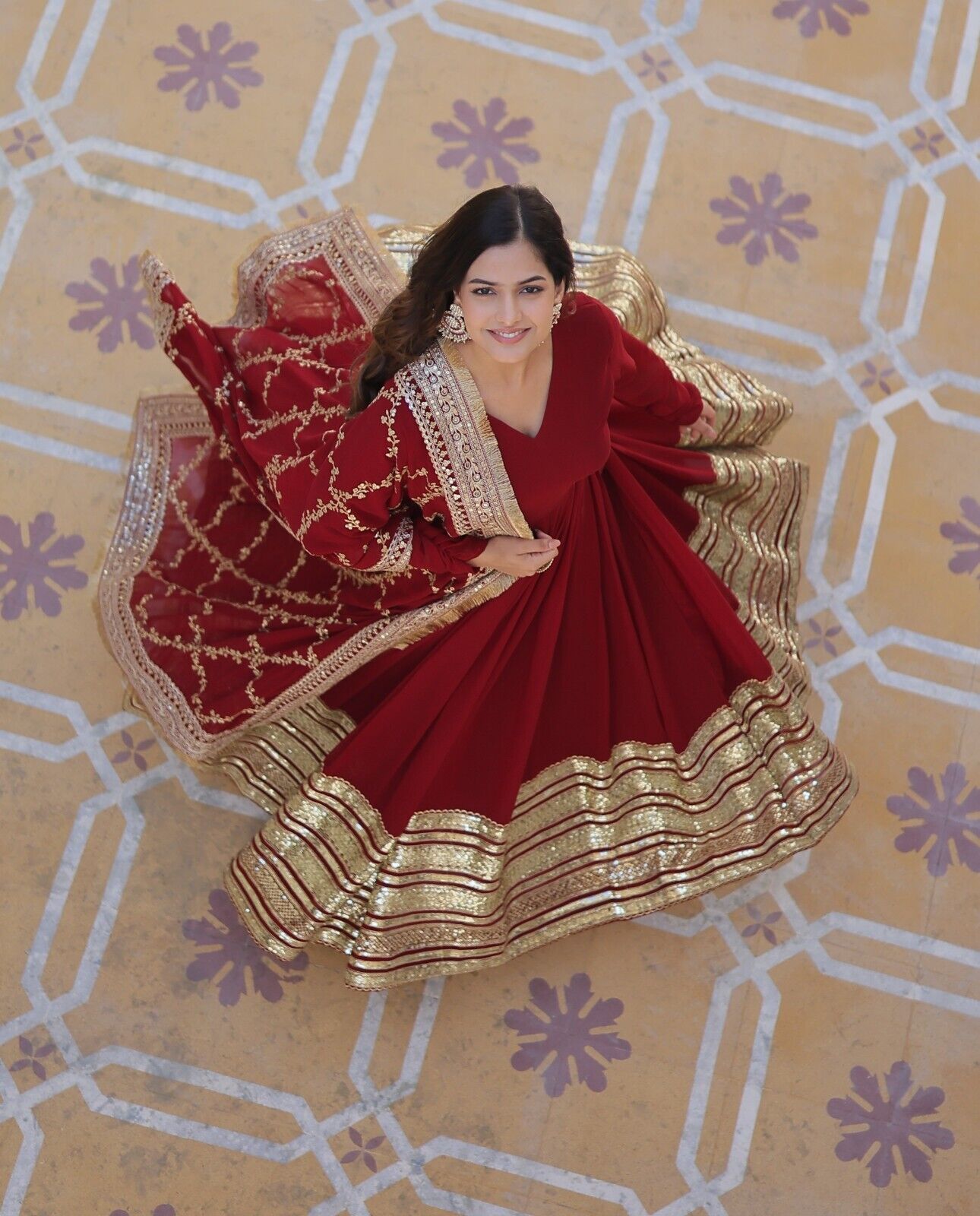 Pakistani Anarkali Flared gown  Red Indian Wedding Party Gown Eid Dress Women