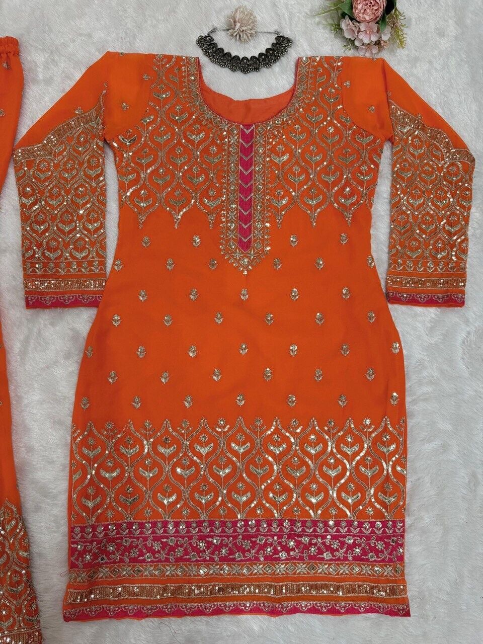 Faux Georgette Embroidered Zari Work  Sharara Suit Set with Embroidered Dupatta