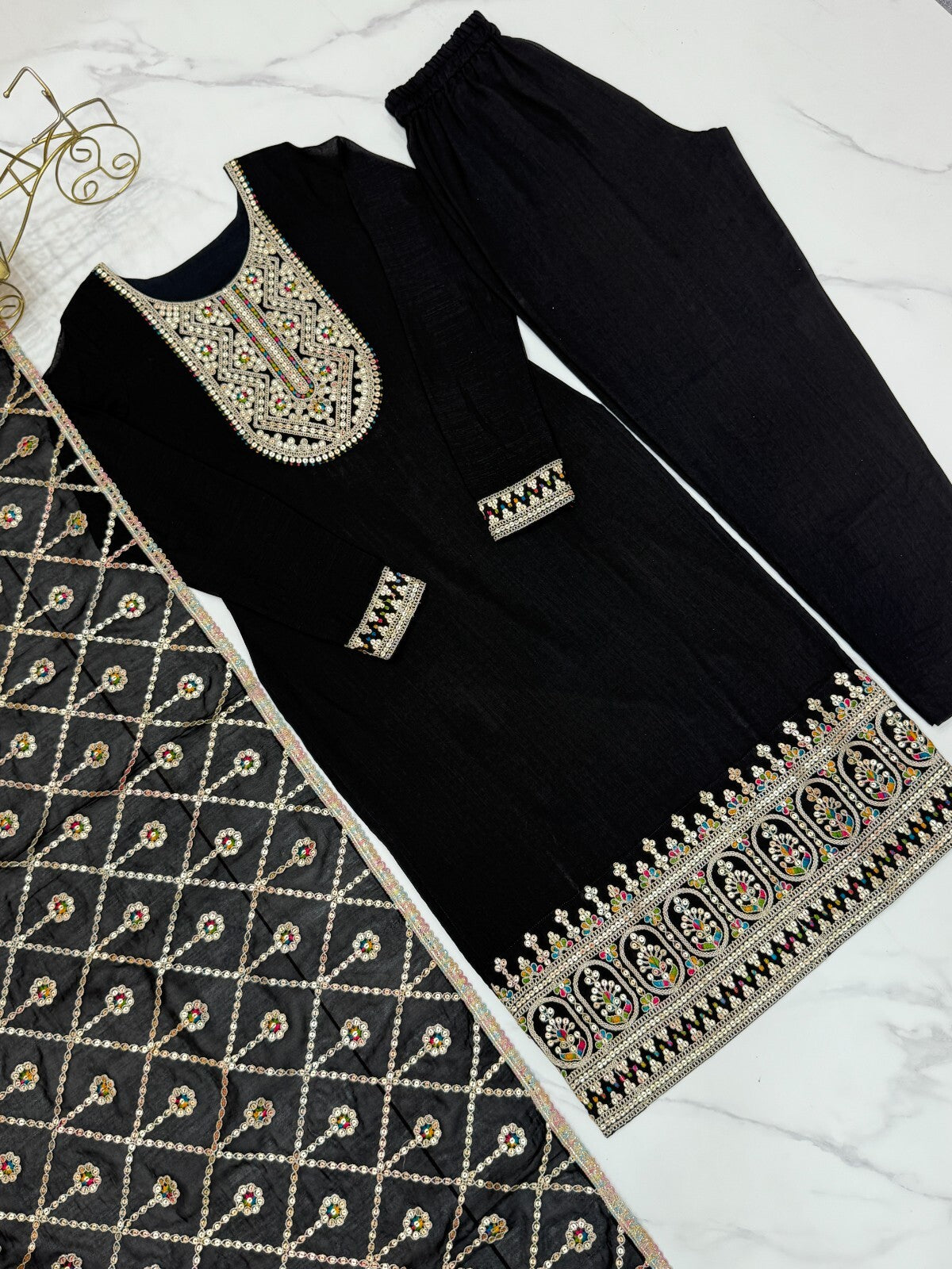 Designer Embroidered Vichitra Silk Salwar Kameez Set – Party & Wedding Wear