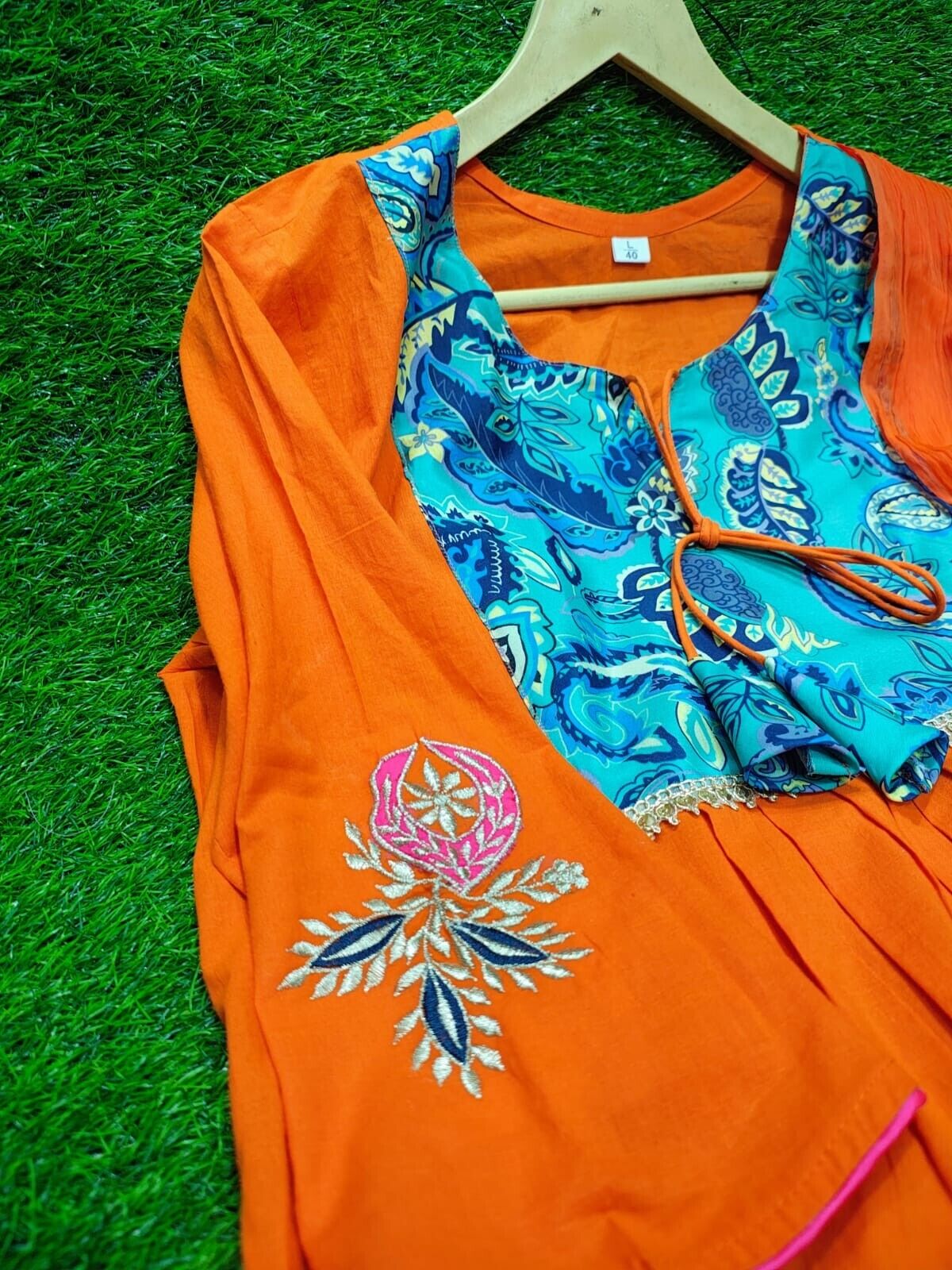 Women's Orange Anarkali Suit – Flared Gown Style, Stitched & Ready to Wear