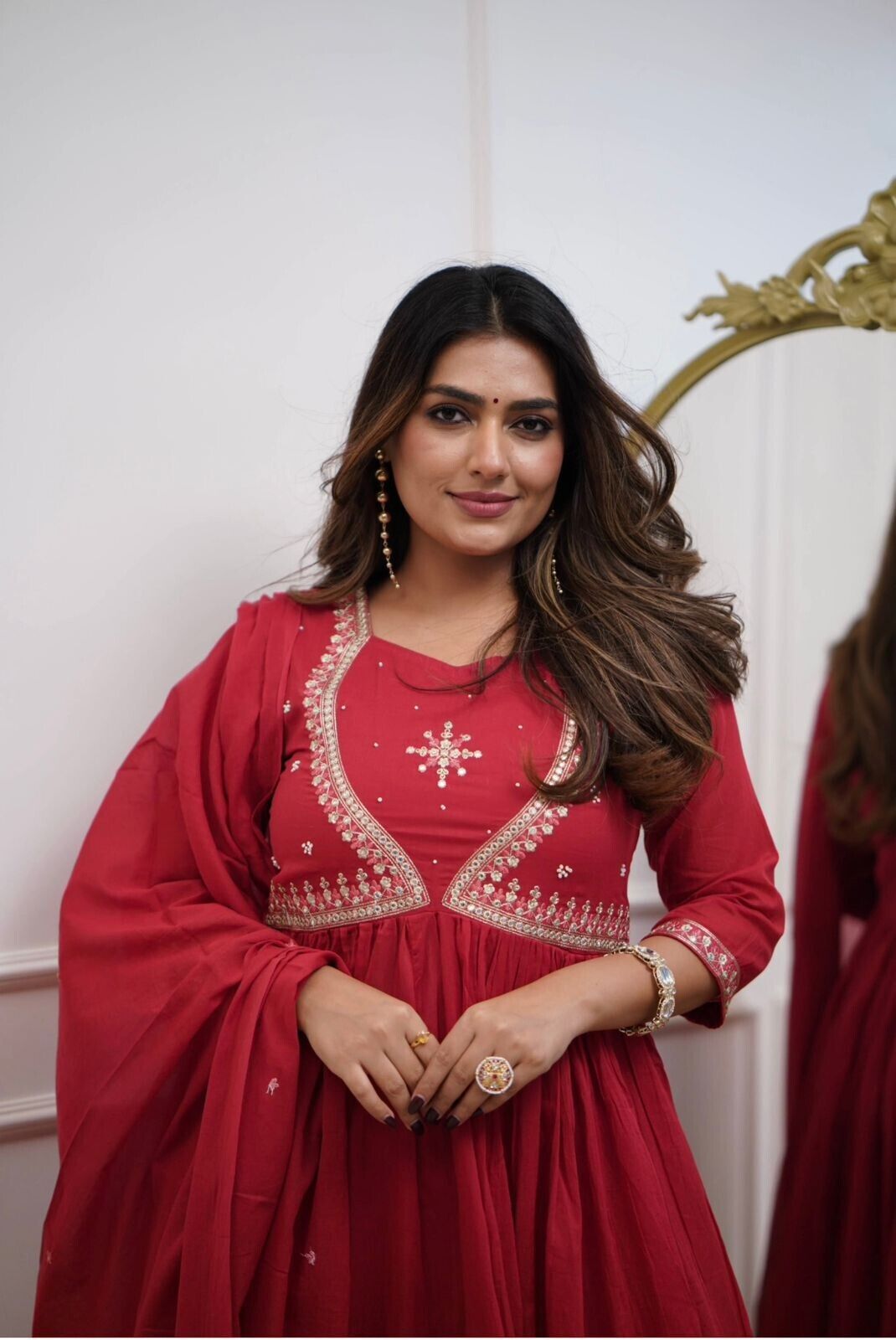 Cotton Embroidered Flared Anarkali Gown Suit Readymade Kurti Long Kurta Women