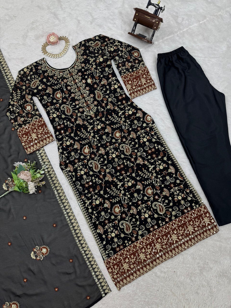 Indian Azrakh Women Kurta Black Designer Dress Ethnic Top Bollywood Gown Dress