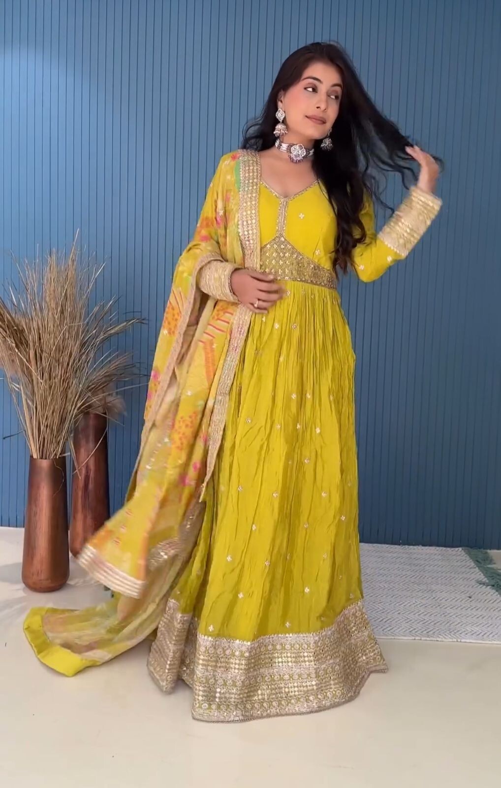 Pure Chinon Silk Anarkali Gown Set with Dupatta Elegant Party & Wedding Wear