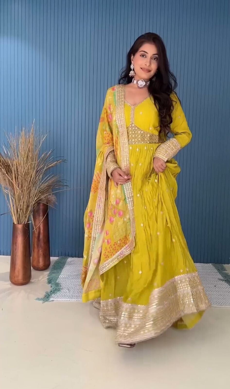 Pure Chinon Silk Anarkali Gown Set with Dupatta Elegant Party & Wedding Wear