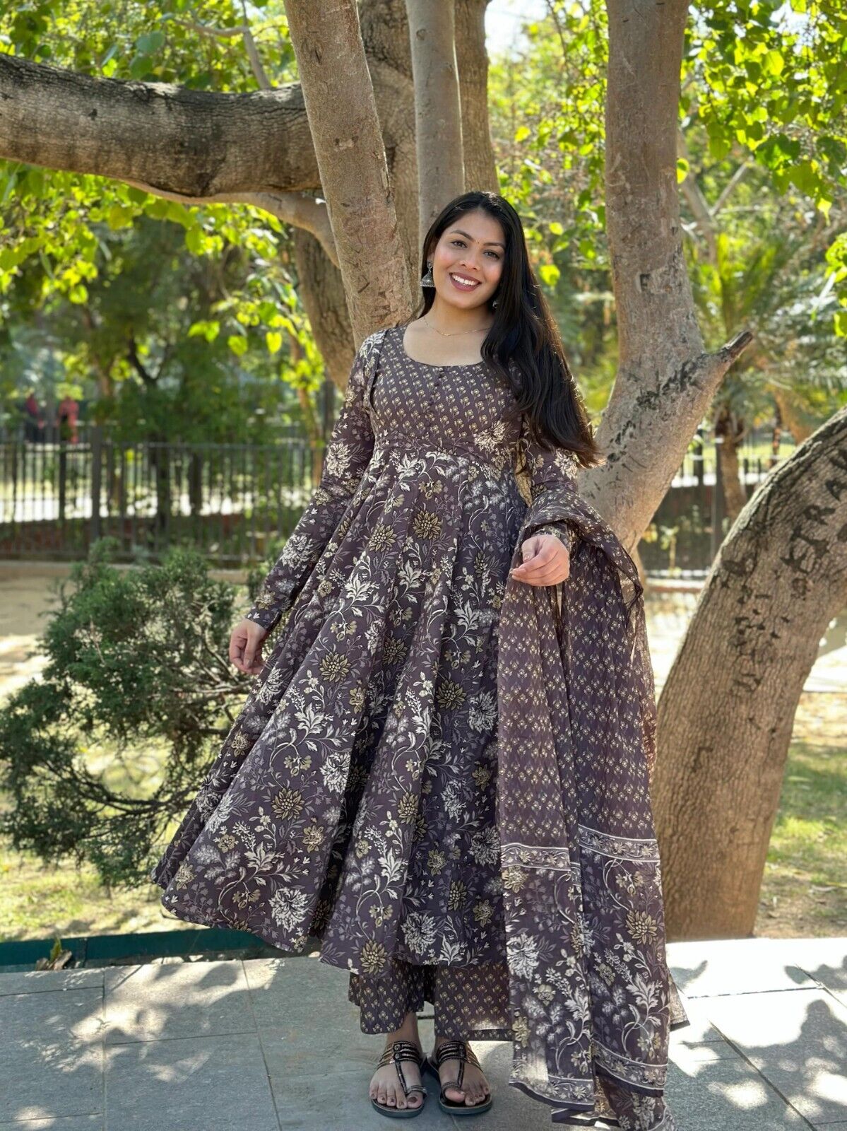 Women’s Designer Floral Printed Anarkali Gown Ethnic Pakistani Style Top
