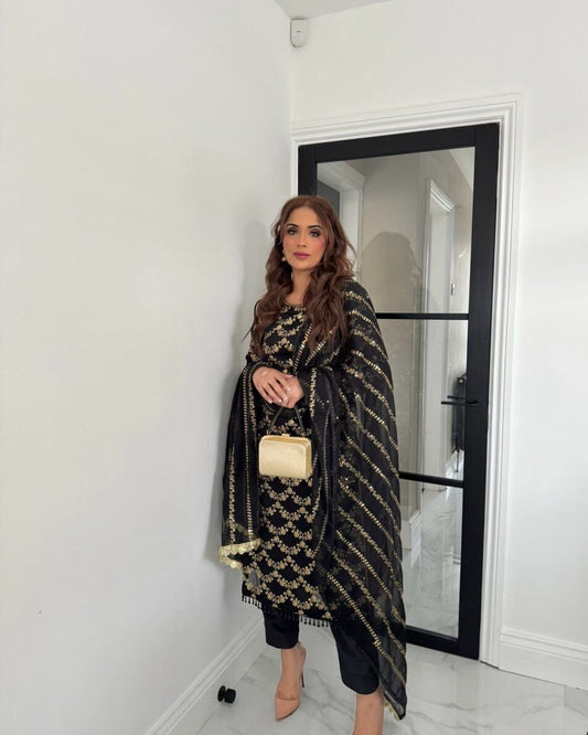 Designer Black Georgette Salwar Kameez  Ready-to-Wear Embroidered Suit