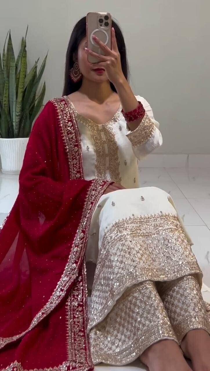 Chinnon Silk Embroidered Salwar Kameez Set – Ready‑to‑Wear Party & Wedding Wear