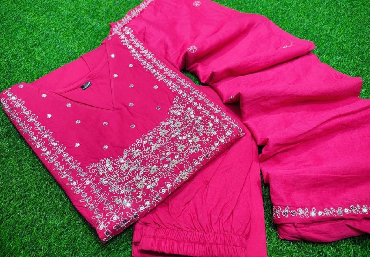 New Women Indian Anarkali Flared Gown Cotton Pakistani Wear Kurti 3PC Suit