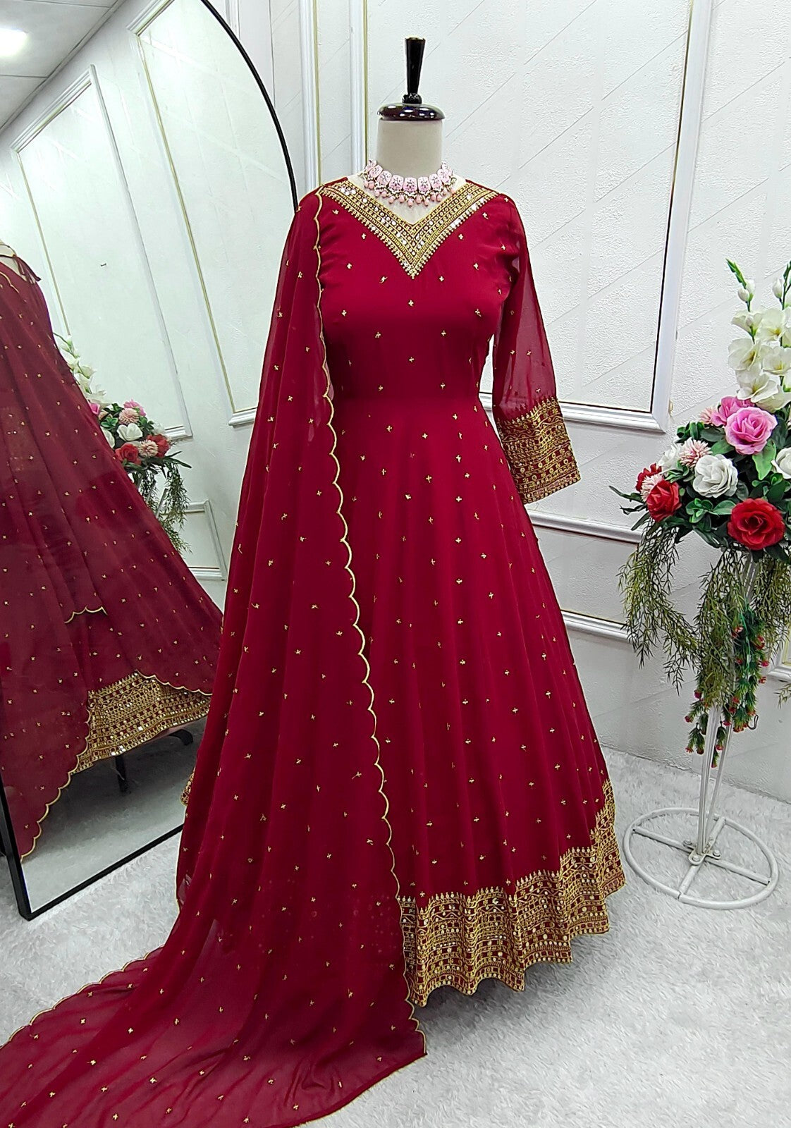 Georgette Anarkali Gown Set with 5mm Sequin Embroidery Fully Stitched Partywear