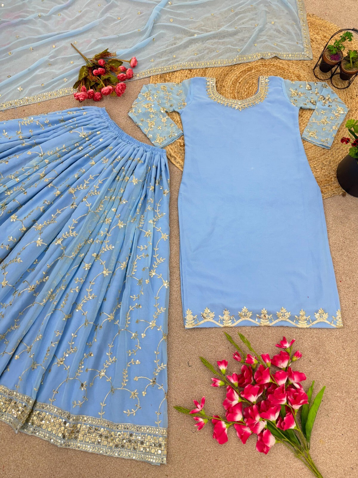 Bollywood Sharara Suit Ethnic Indian Kameez Salwar Pakistani Designer Georgette
