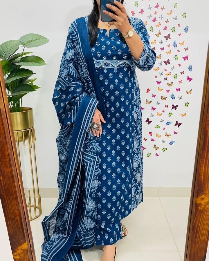 Embroided Floral Printed kurta Salwar Kameez Suit Set Indian Fabric Cotton 60