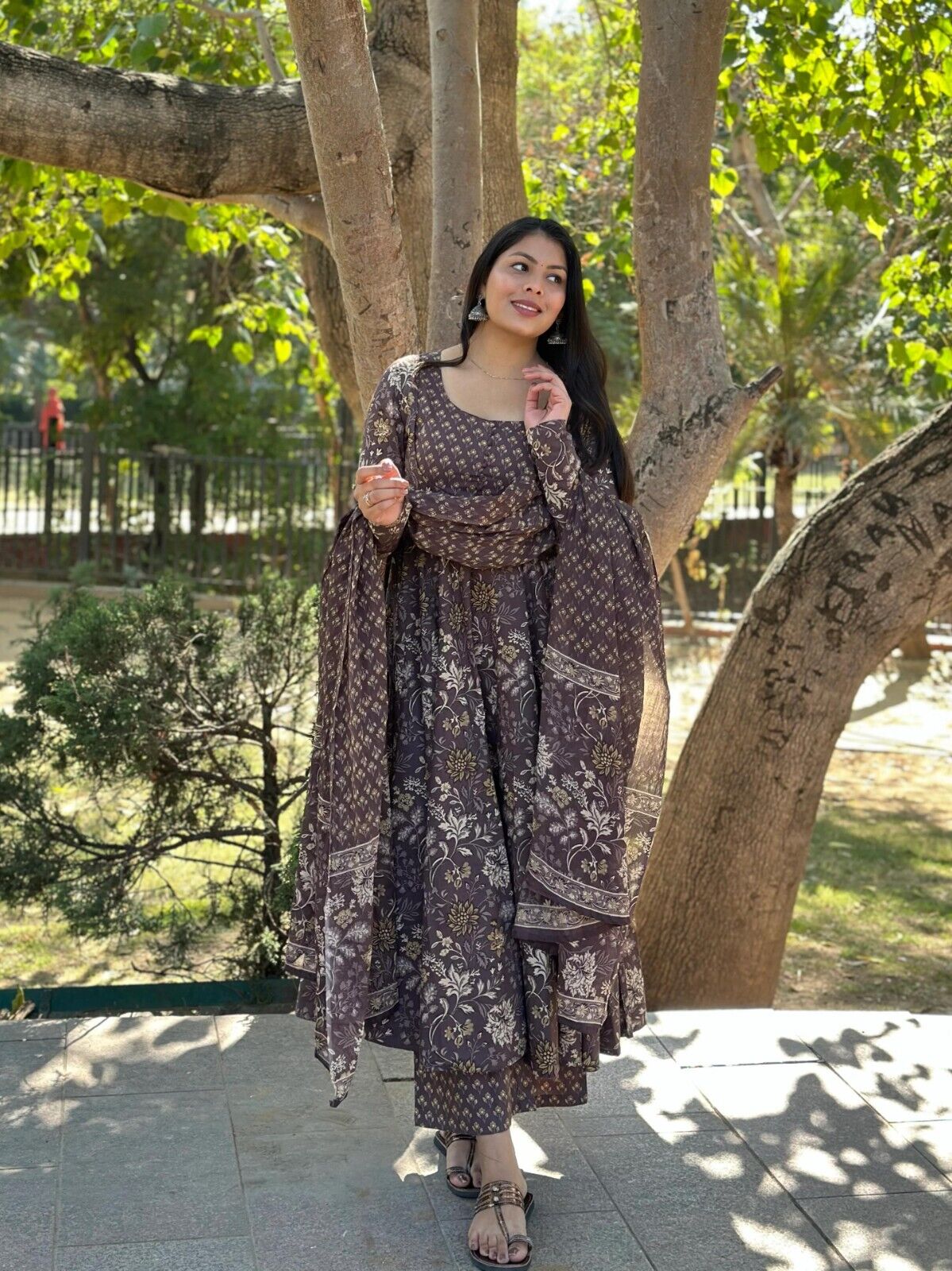 Women’s Designer Floral Printed Anarkali Gown Ethnic Pakistani Style Top