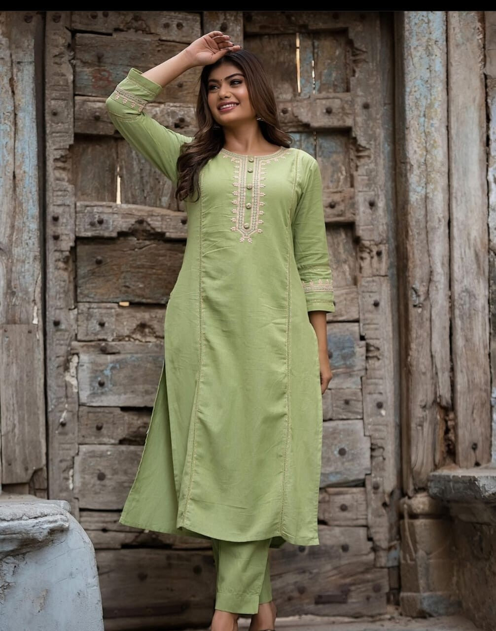 2 pcs Cotton Salwar Kameez Women Bollywood Party Wear Top Tunic Kurti Set