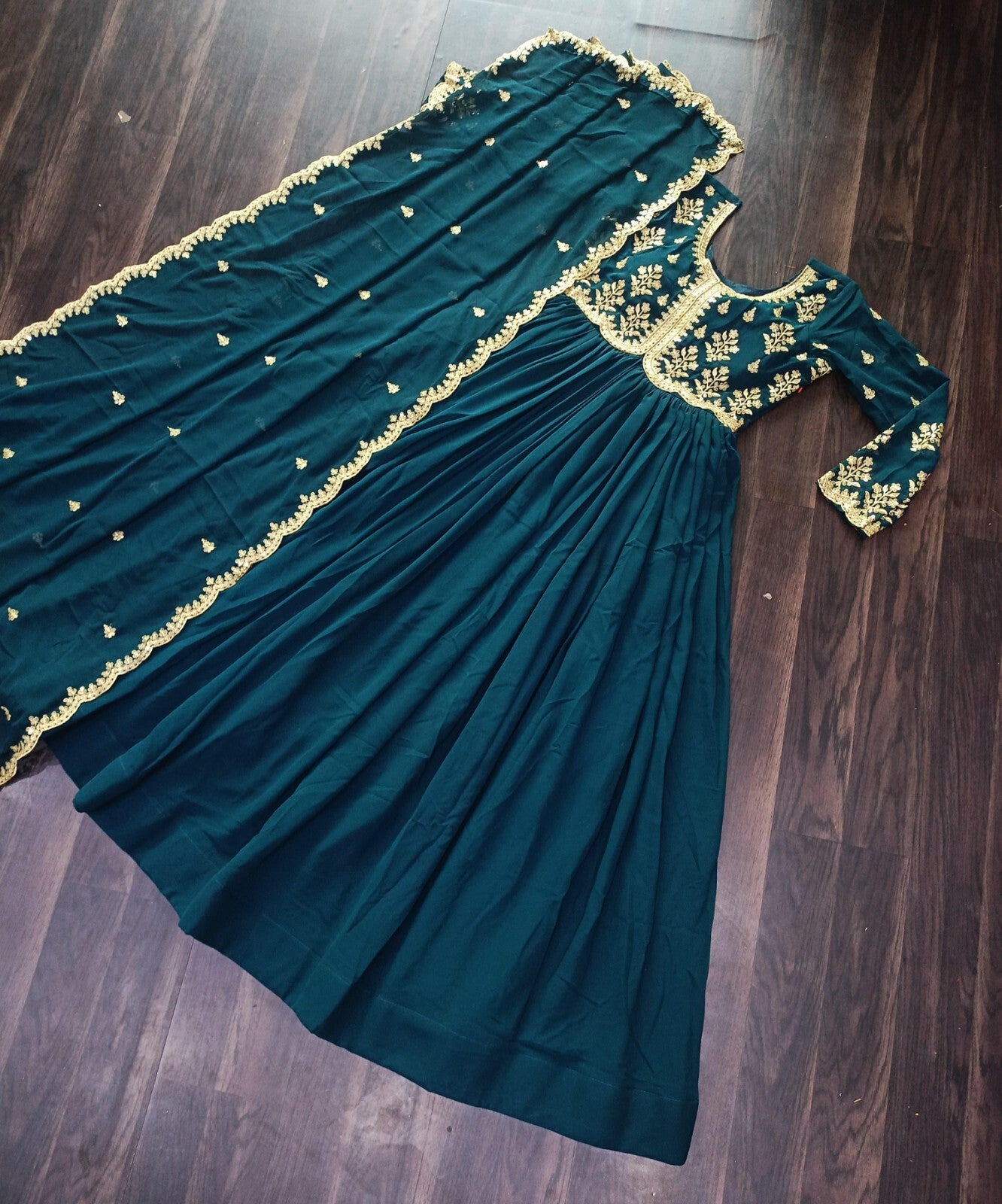 Zari work Long Anarkali  Indian Partywear Wedding Gown for Women Georgette
