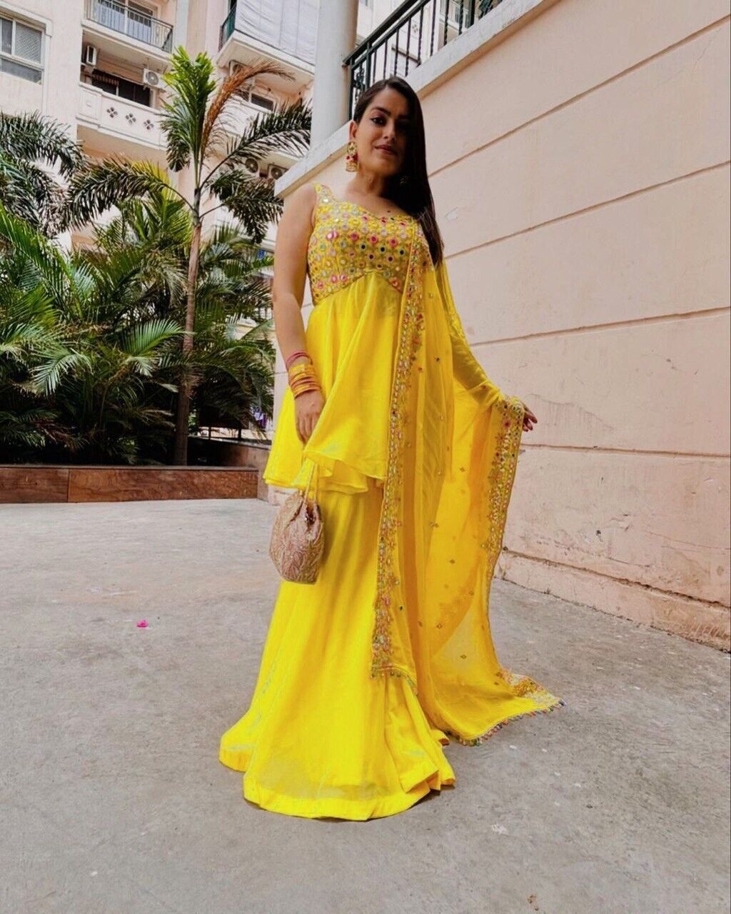 Haldi Outfit for Women - Yellow Plazo Kurti Dupatta Set