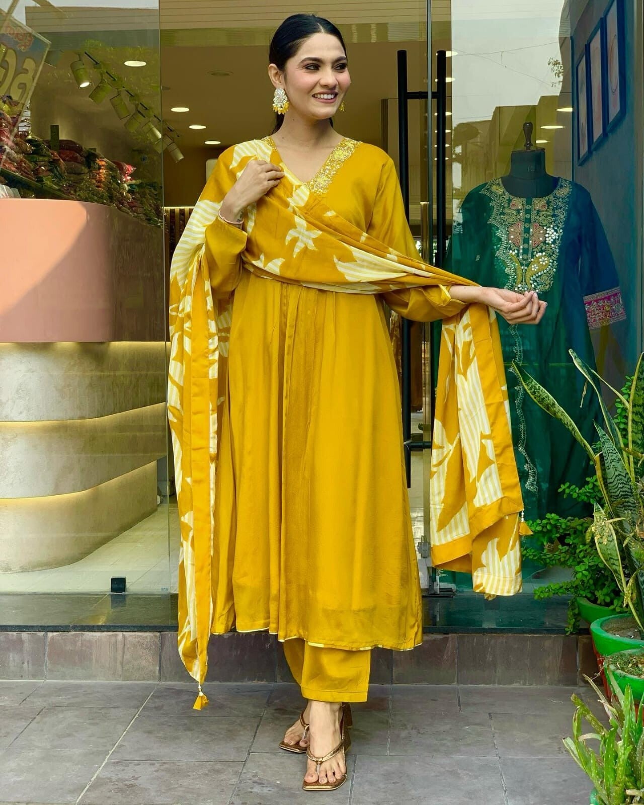 Pure Chinnon Silk Anarkali Gown Set with Heavy Embroidery & Dupatta – Ready