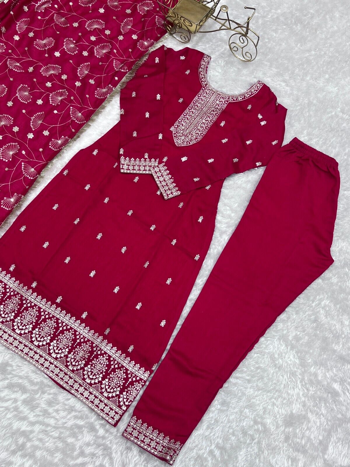 Silk Dress Pakistani Salwar Kameez Readymade Suits Indian Wedding Party 3 Piece