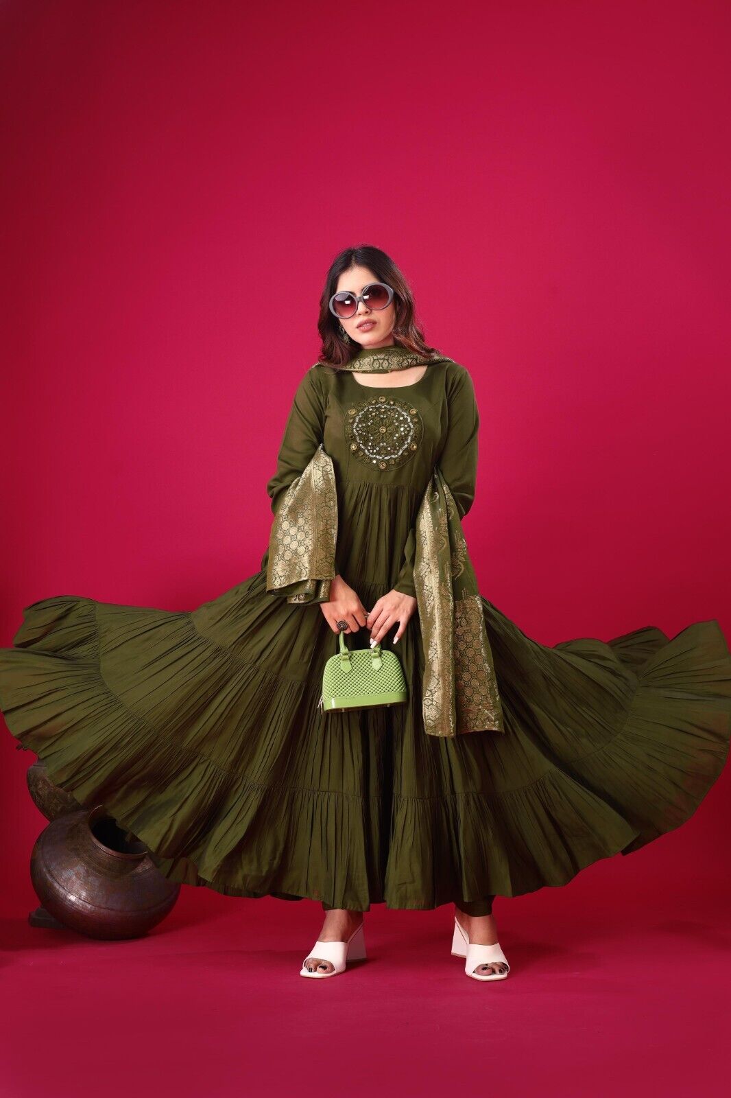 Silk Party Wear Flared  Anarkali Gown Set readymade fullly sttitched