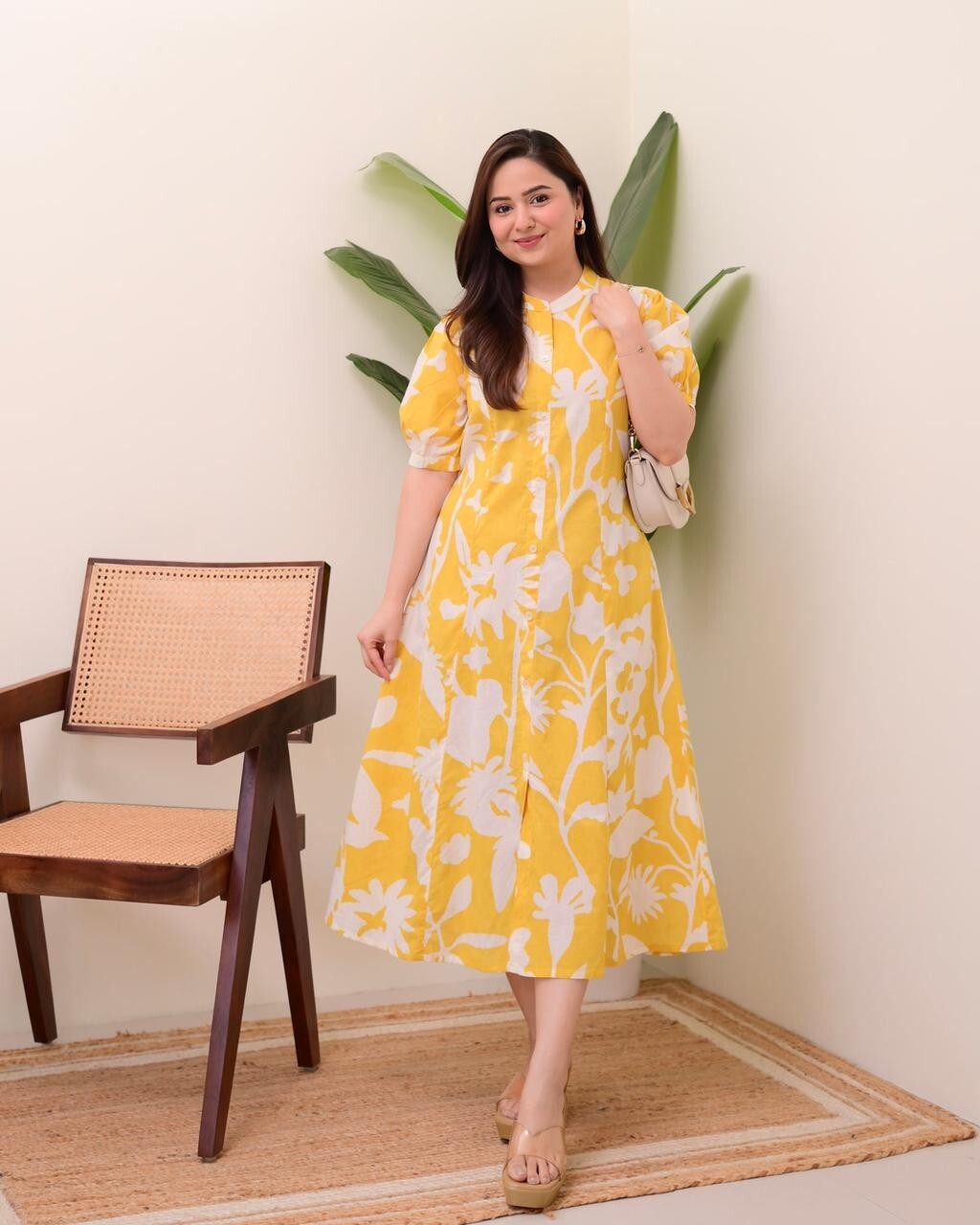 Yellow  Printed Outfit for Women Indian Paksitani Anarkali Gown