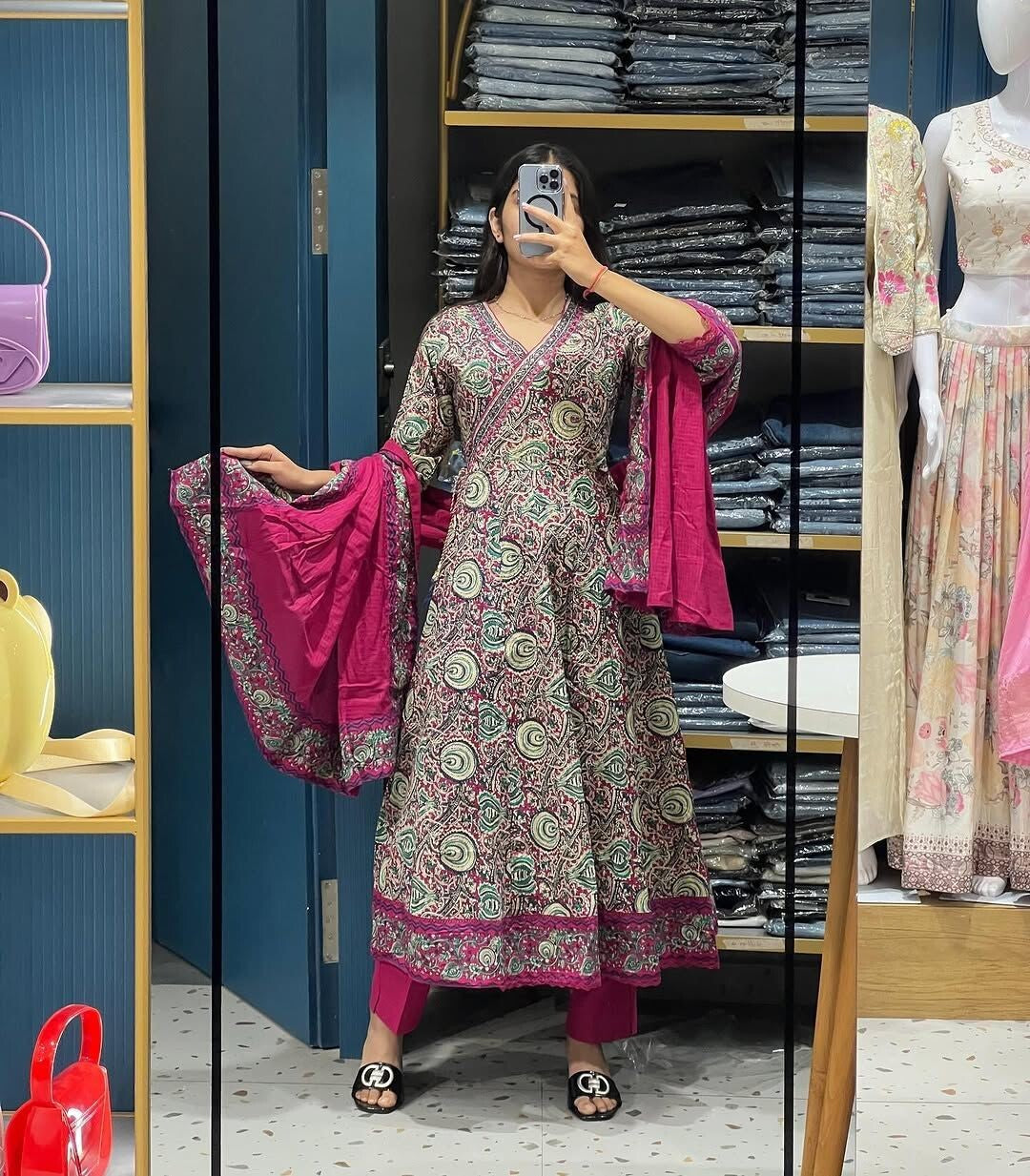 Cotton Sanganeri Print  Flared Anarkali Suit , Wedding party wear Kurti pant 3