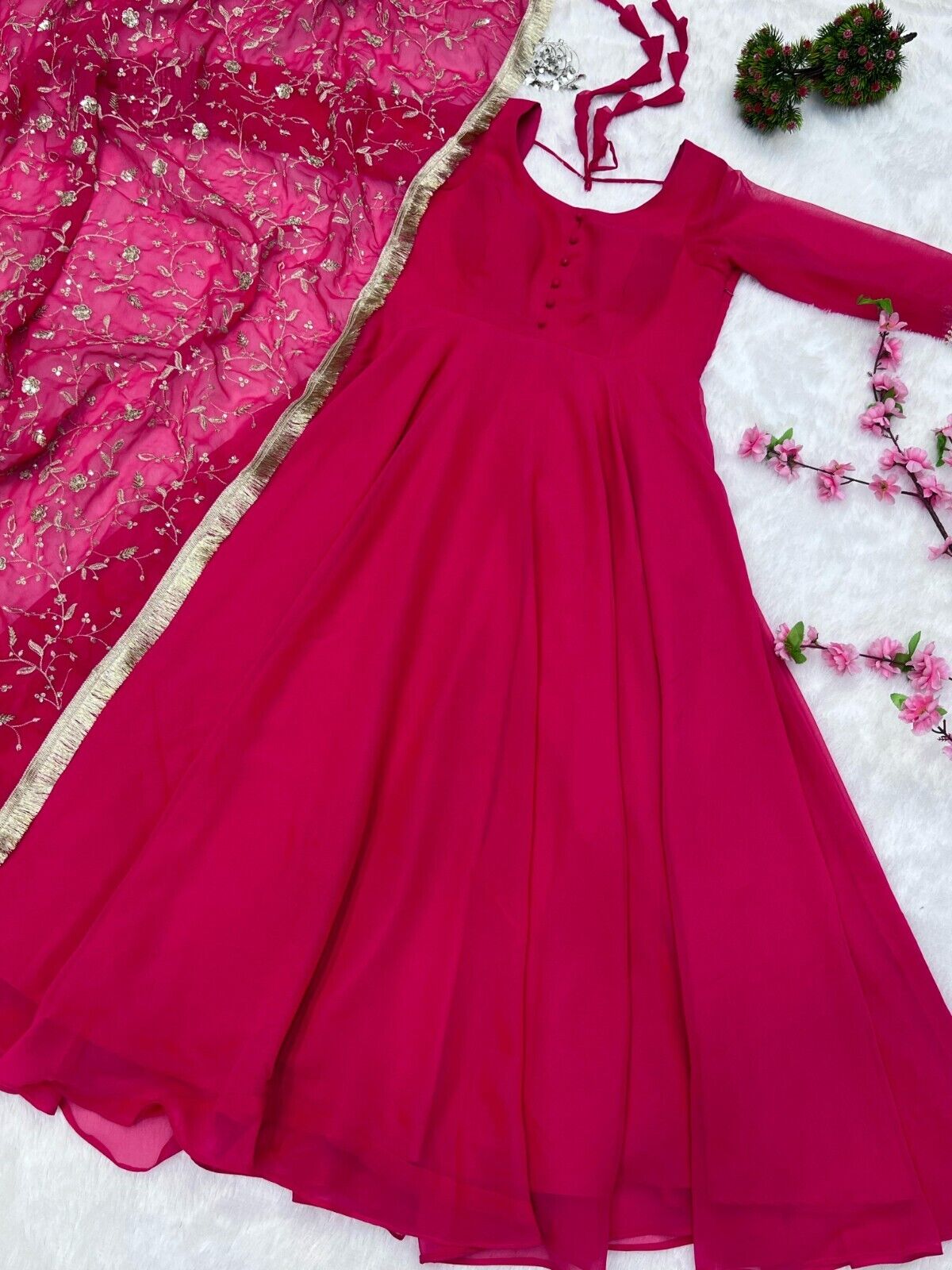 Designer Heavy Fox Georgette Anarkali Gown Set Fully Stitched & Ready to Wear
