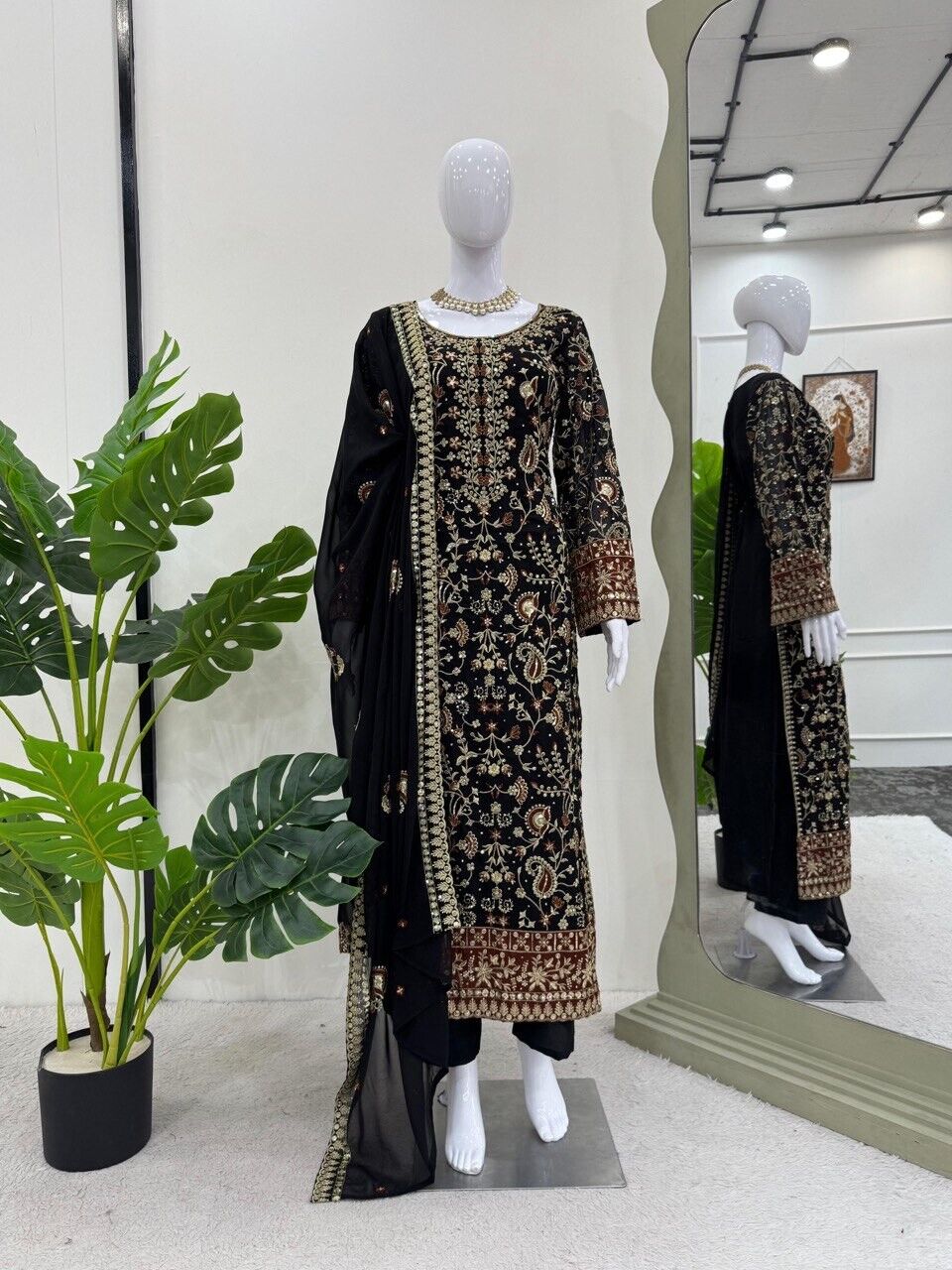 Indian Azrakh Women Kurta Black Designer Dress Ethnic Top Bollywood Gown Dress