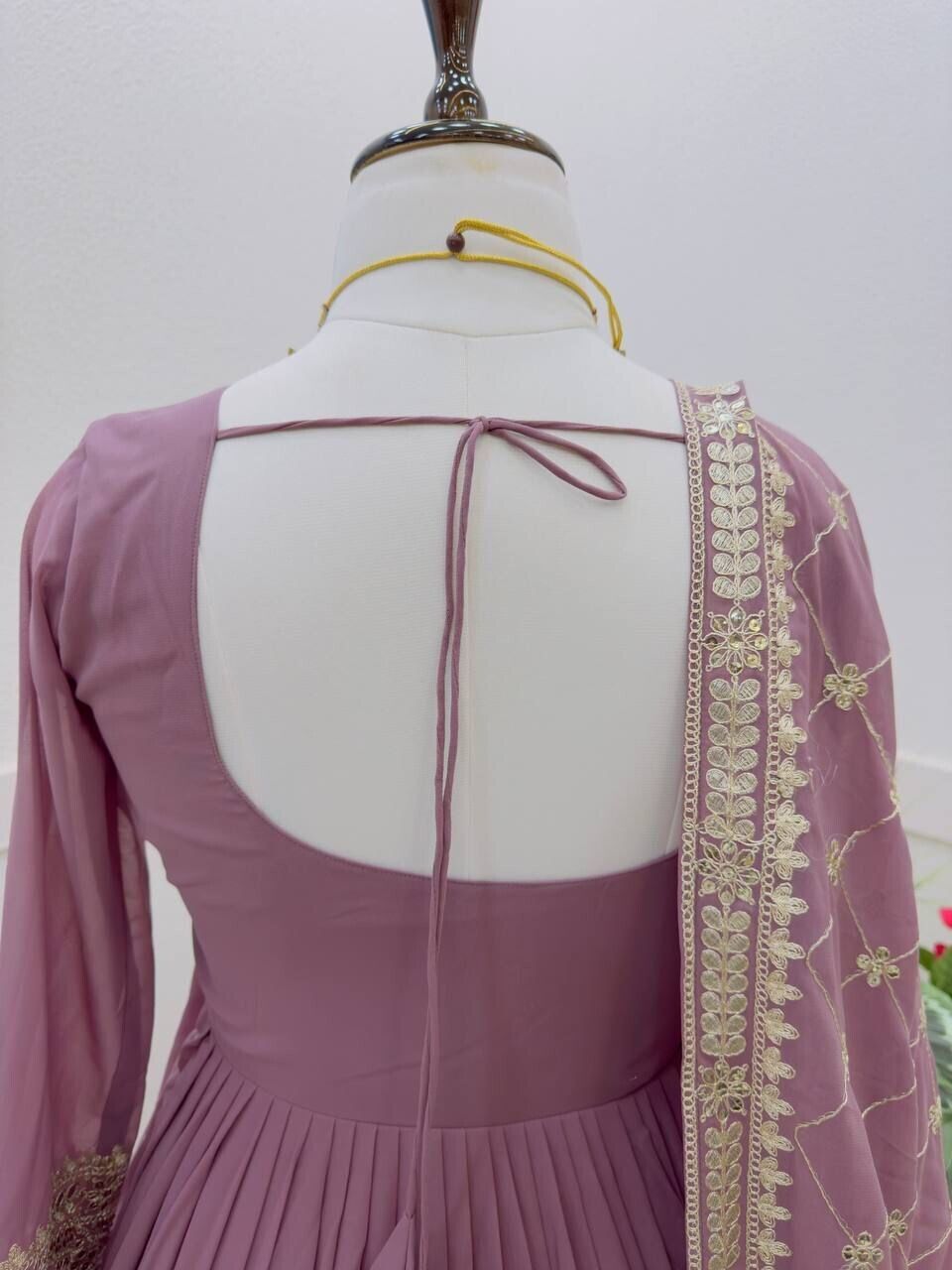 Georgette Embroidered Flared Anarkali Gown Dupatta – Fully Stitched  Ensemble