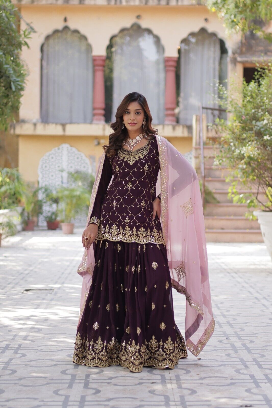 Georgette readymade Indian Pakistani Salwar Kameez Set – Palazzo Kurti Dupatta