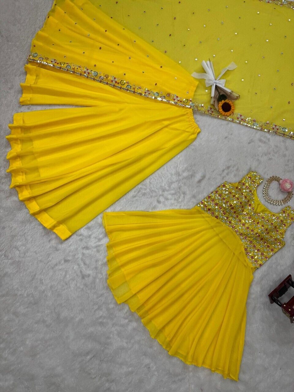 Haldi Outfit for Women - Yellow Plazo Kurti Dupatta Set