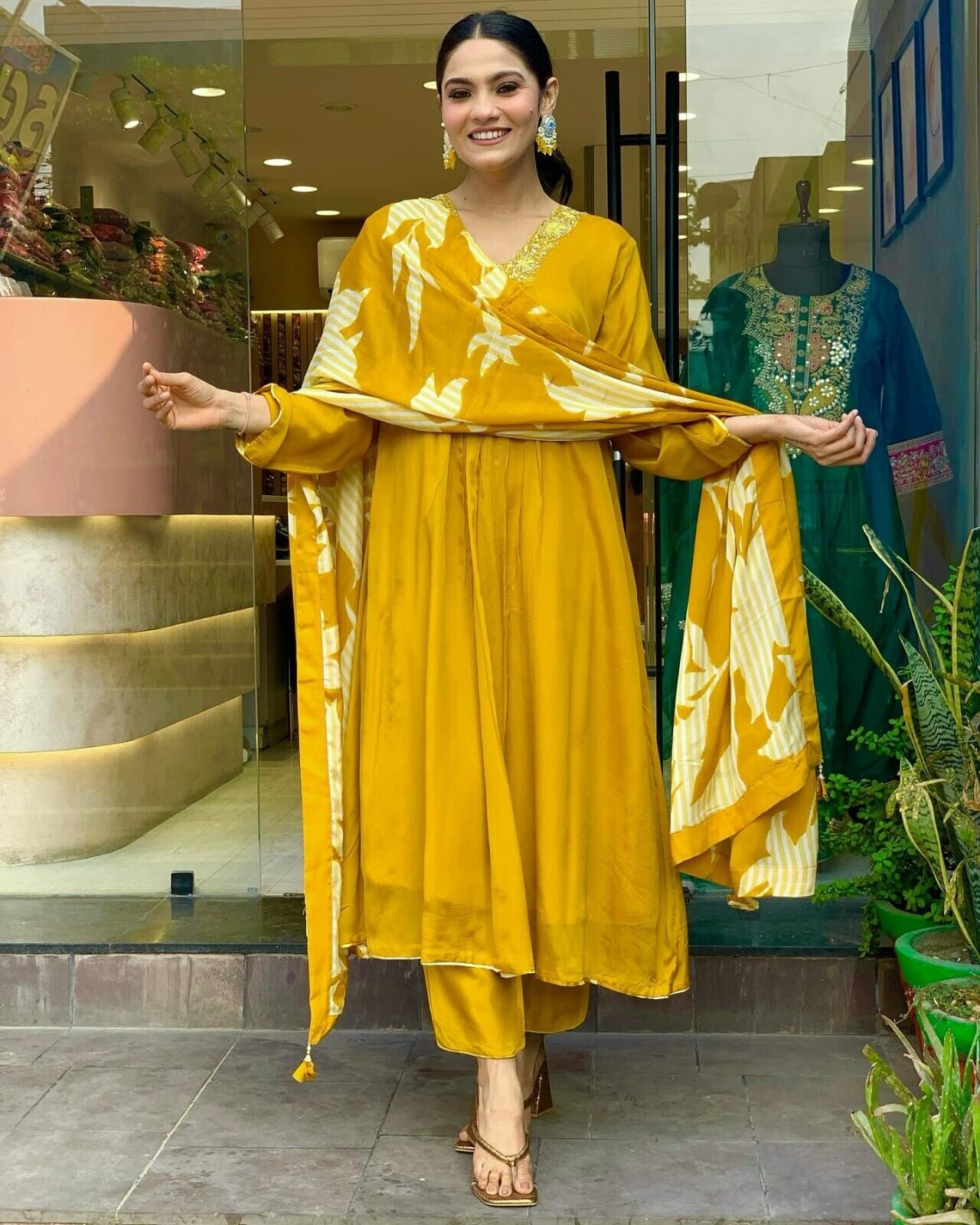 Pure Chinnon Silk Anarkali Gown Set with Heavy Embroidery & Dupatta – Ready