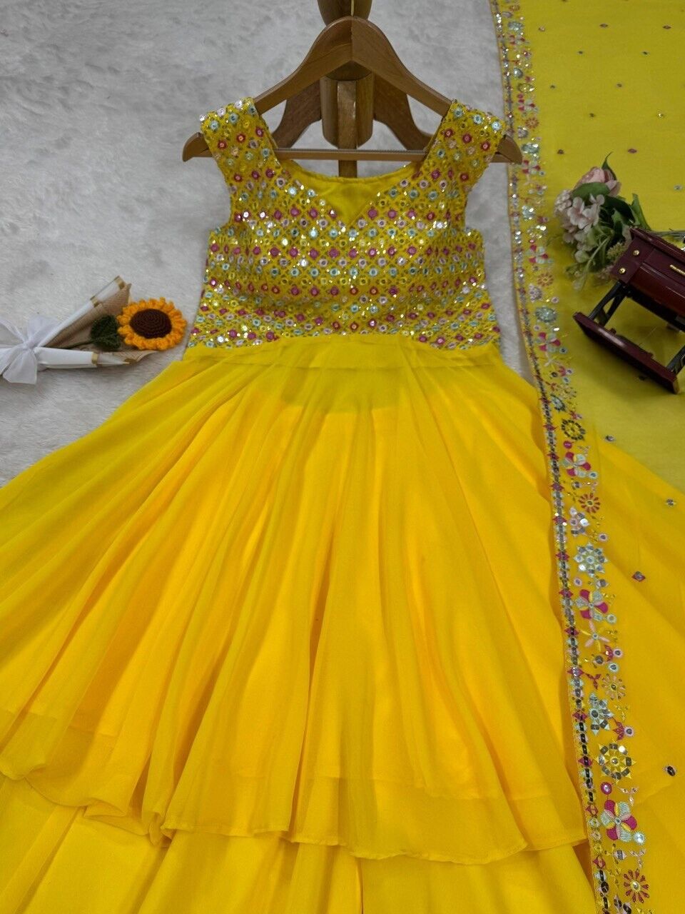 Haldi Outfit for Women - Yellow Plazo Kurti Dupatta Set
