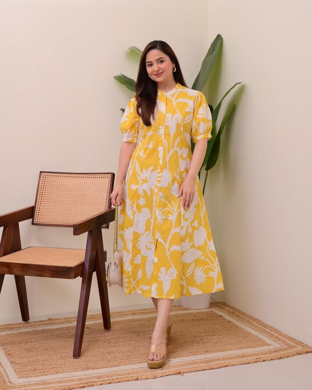Yellow  Printed Outfit for Women Indian Paksitani Anarkali Gown