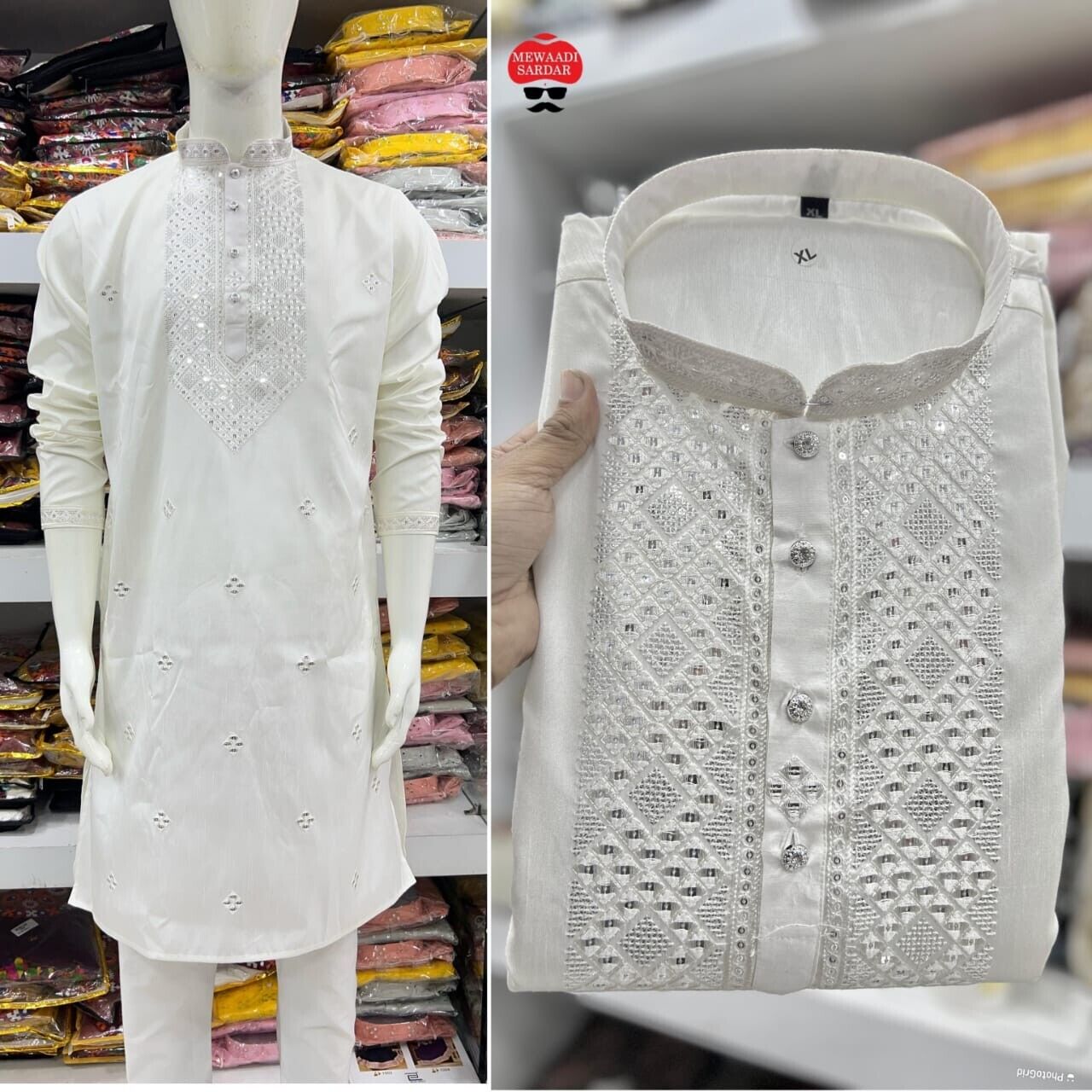 Indian Pakistani Silk Long Kurta Pajama Embroidery Readymade Men's Wedding Dress