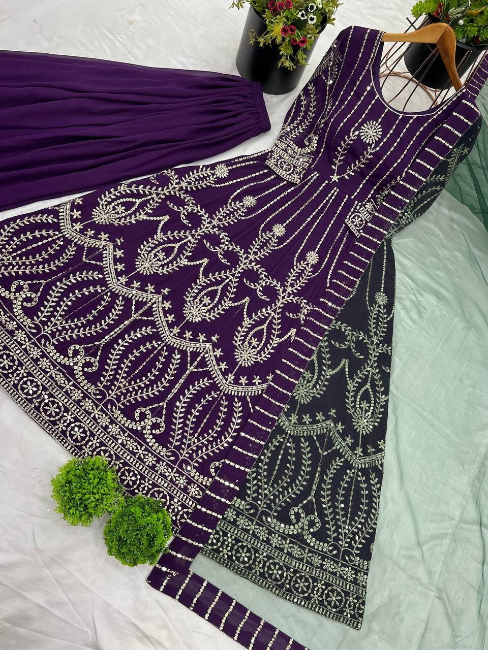 Readymade Georgette Pakistani Salwar Kameez Sharara Palazzo Set with Net Dupatta