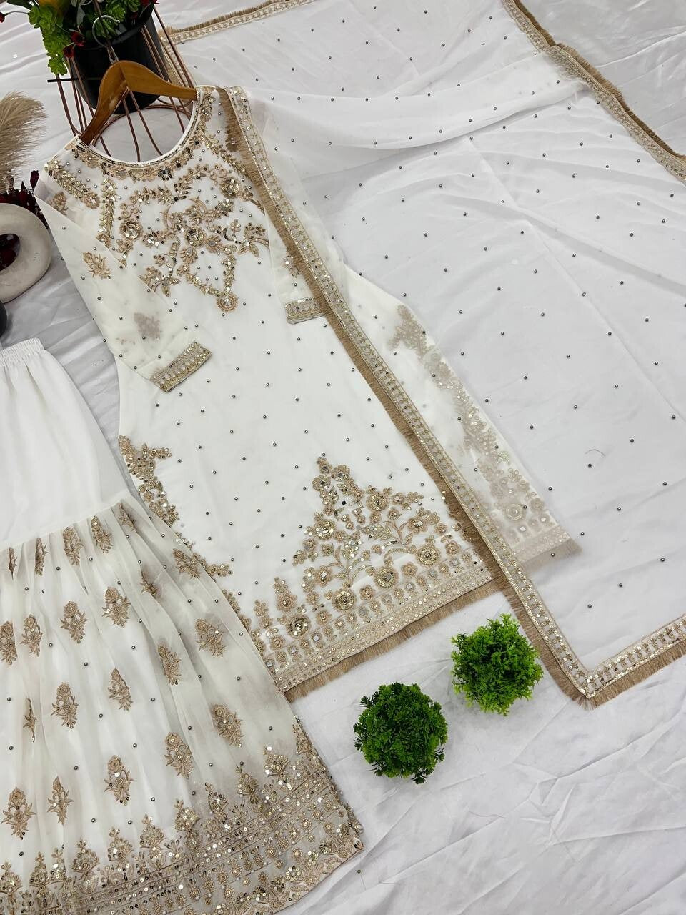 Pakistani Indian Wedding Sharara Suit with Designer Kurti - Eid Collection