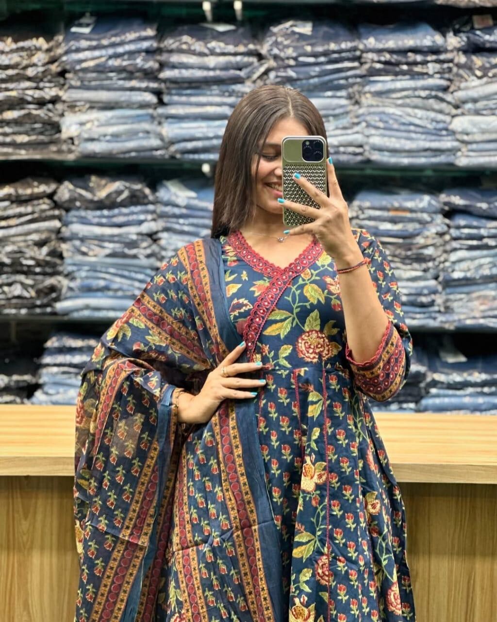 Cotton Beautiful Anarkali Kurti Suit Dress Indian Bollywood Ethnic Kurta Pant