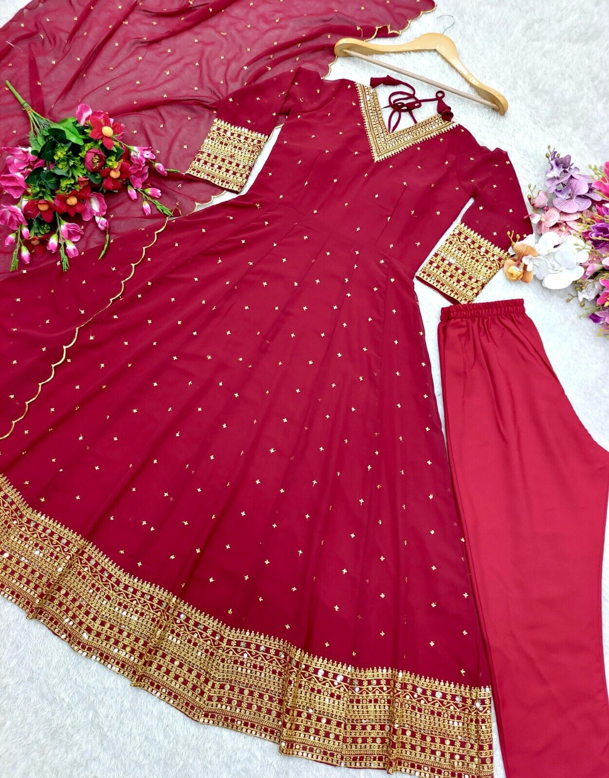 Georgette Anarkali Gown Set with 5mm Sequin Embroidery Fully Stitched Partywear