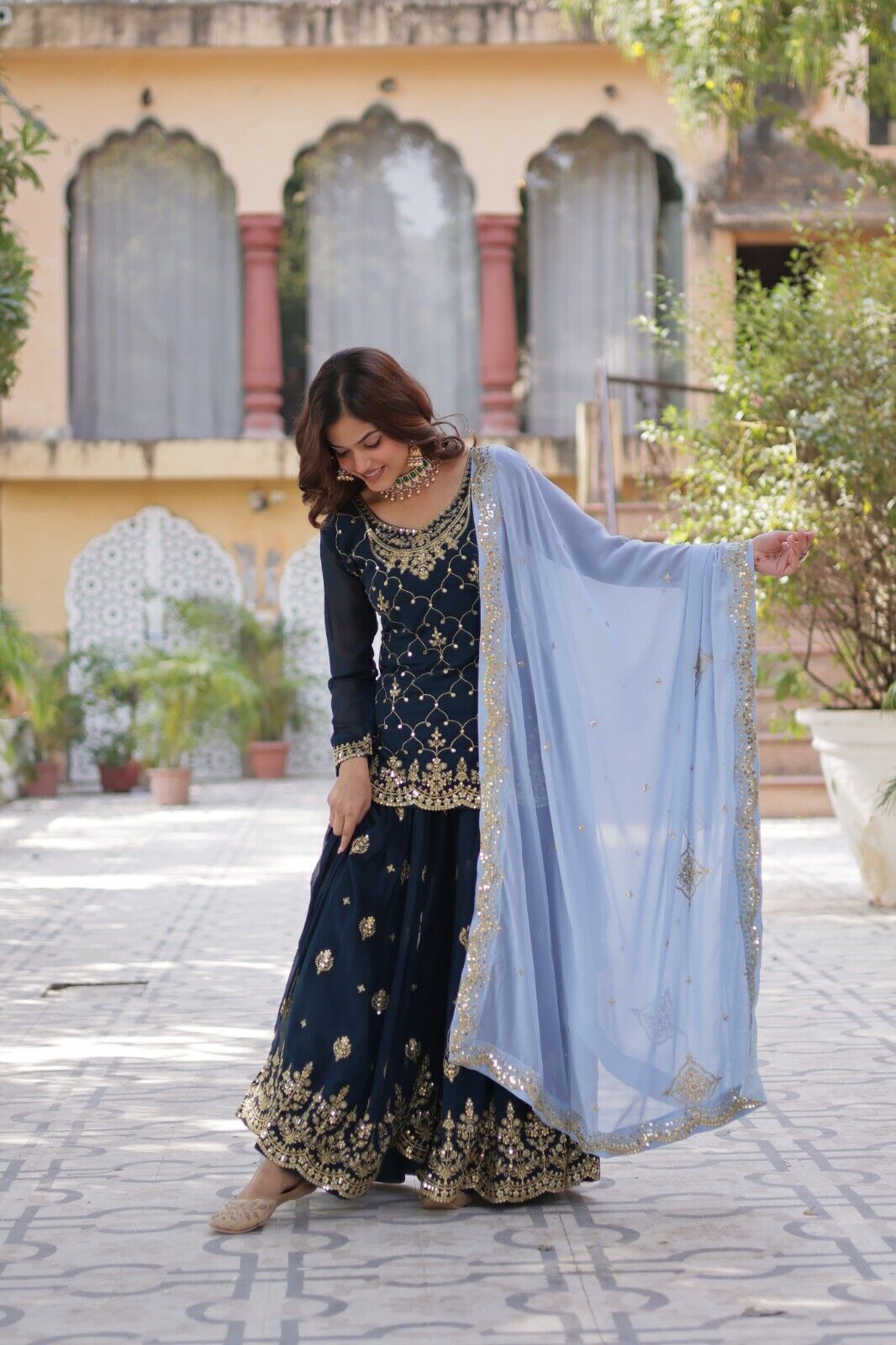 Georgette readymade Indian Pakistani Salwar Kameez Set – Palazzo Kurti Dupatta