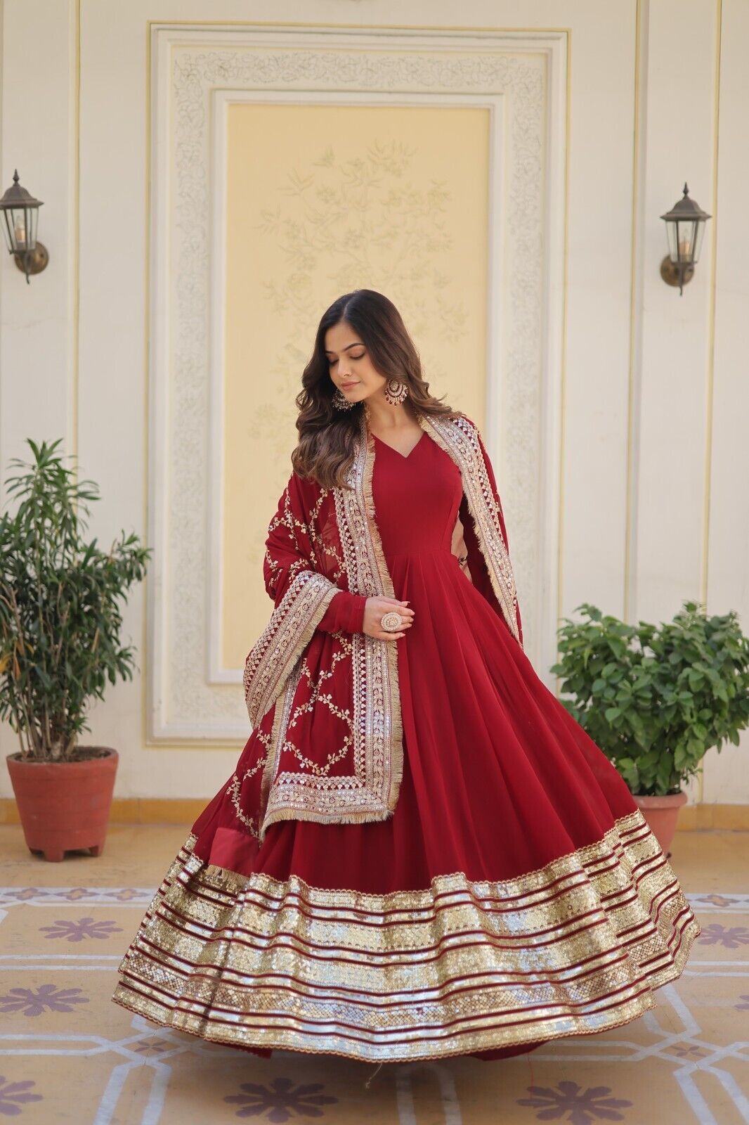 Pakistani Anarkali Flared gown  Red Indian Wedding Party Gown Eid Dress Women