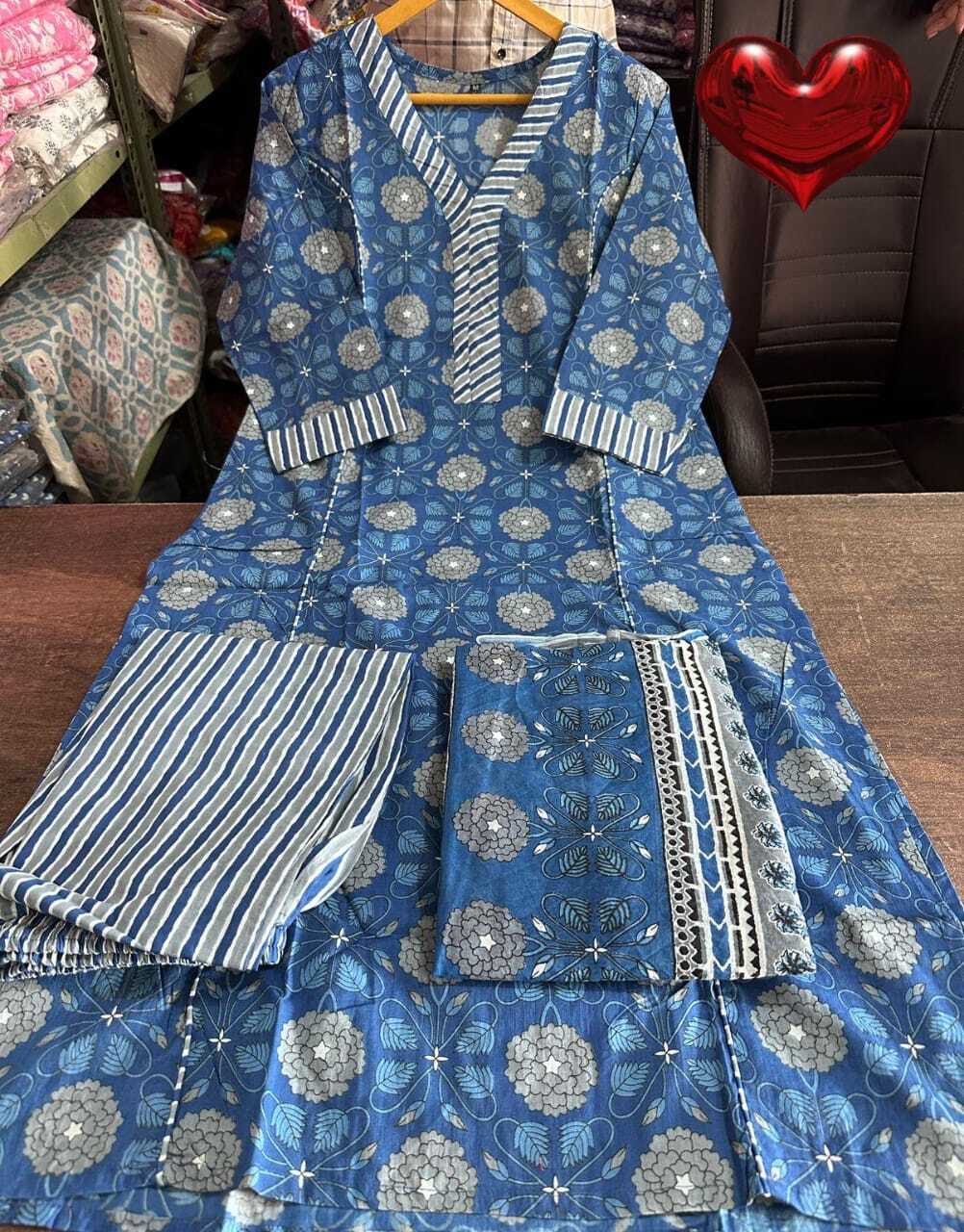 Women Salwar Kameez Elegant Cotton Straight Suit with Handwork – 3-Piece Set