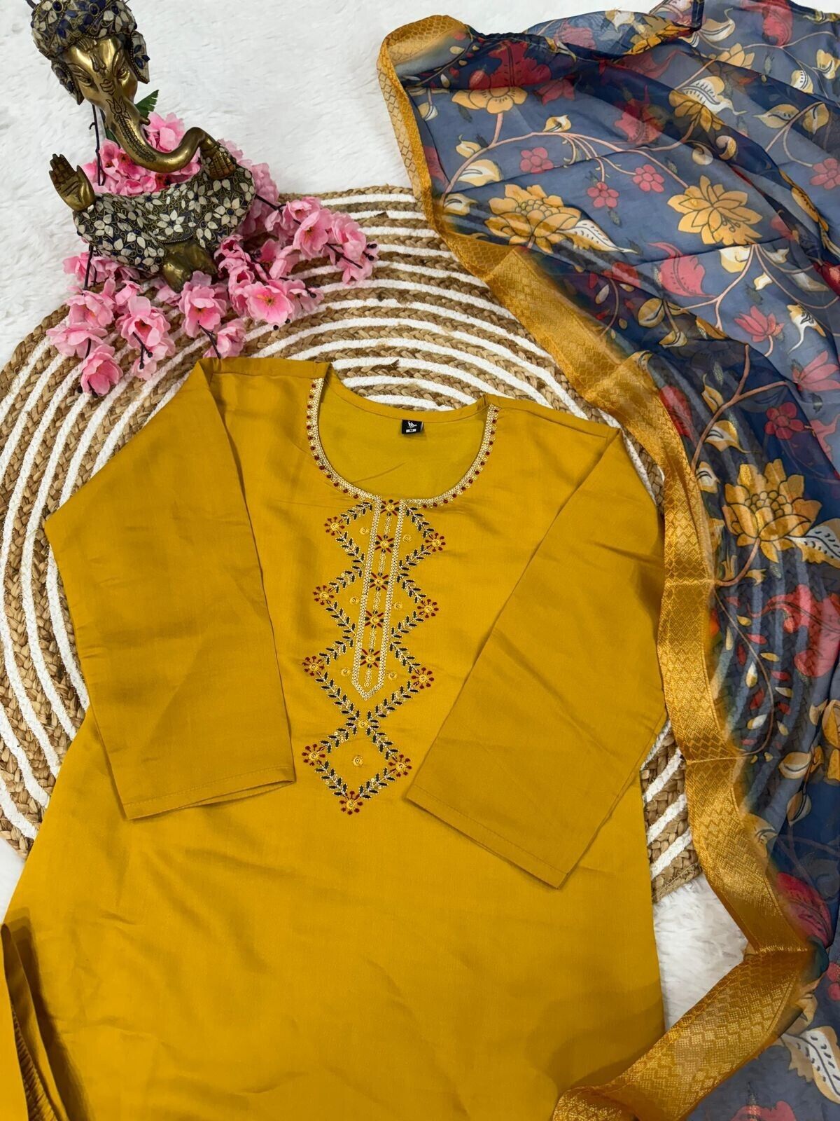 Elegant Viscose Chanderi Silk suit salwar kameez Kurta Set with Jacquard Dupatta